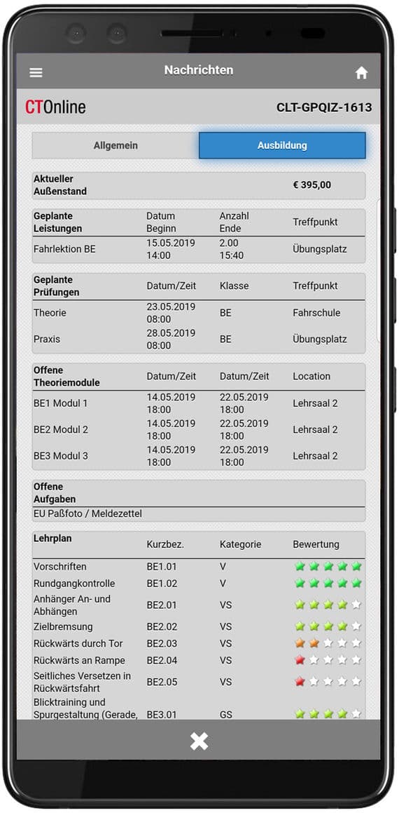 CTOnline App: Nachrichten mit Ausbildungsinformationen, Terminen und Lehrplan-Bewertung